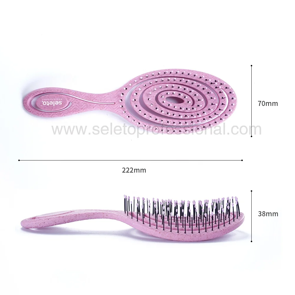 Eco Wheat Straw Recycled Hair Brush Biodegradable Circular Shape Vent Brush For Girls
