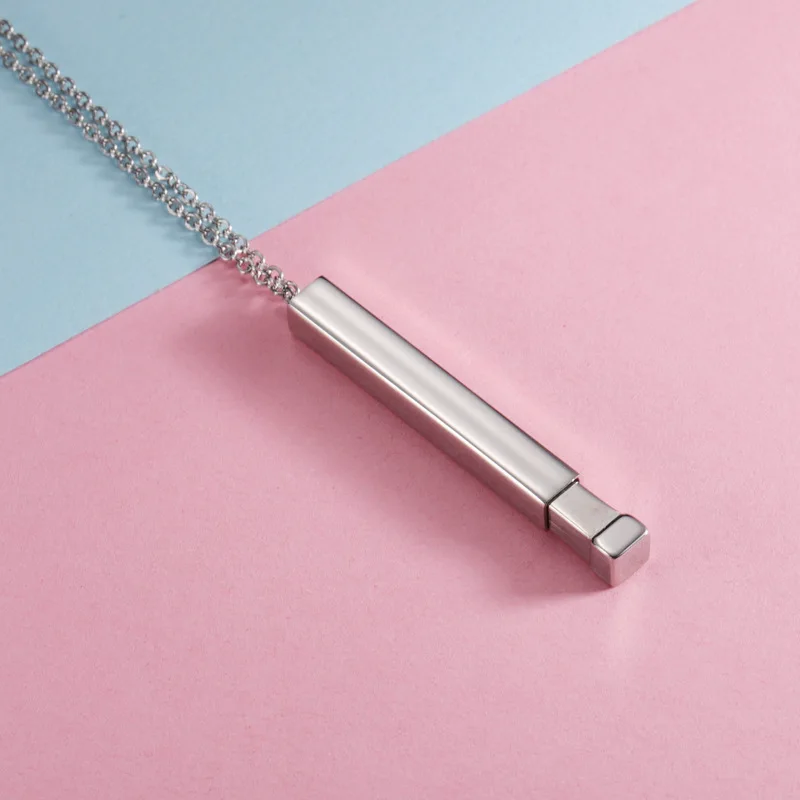Support Customized Logo Personalised Bar Necklace 5 Colors Retractable Hidden Message Stainless Steel Pendant Necklace