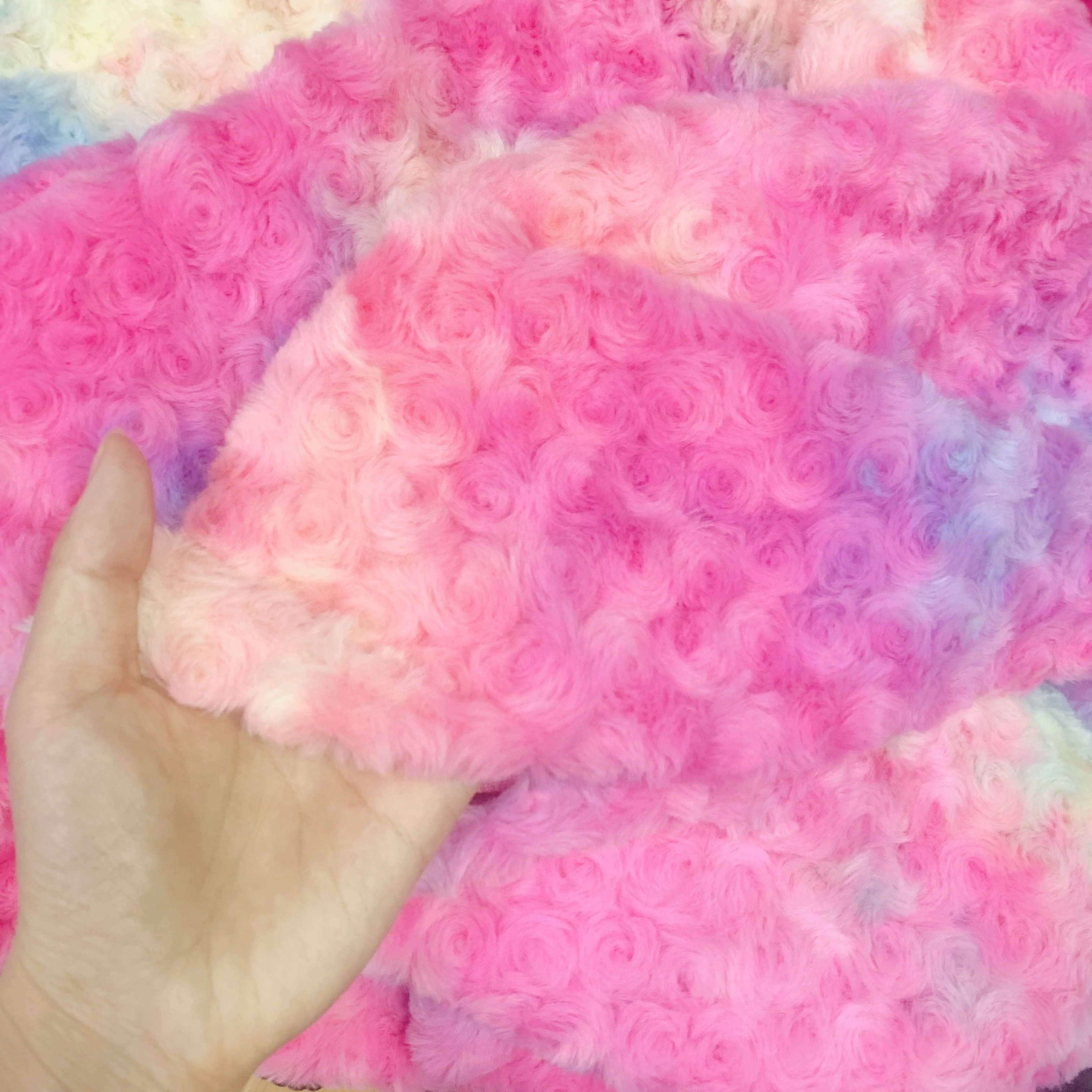 Beautiful Color changing rose swirl fur fabric tie dye  faux fur fabric for Fluffy toy throw pillows fabric