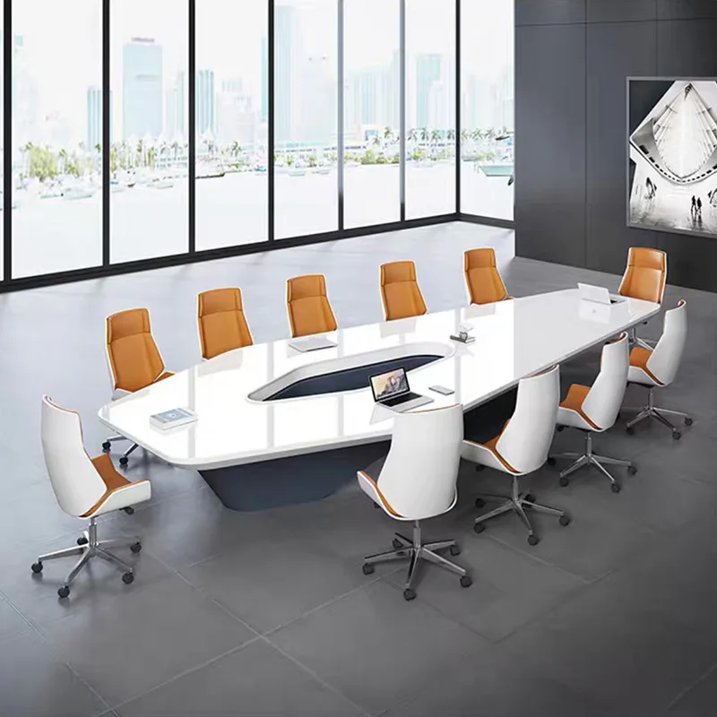 custom v shaped modern long office meeting table marble top conference room table and chair set