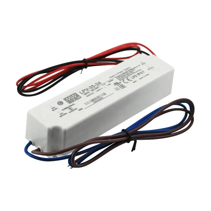  Водонепроницаемый светодиодный драйвер Meanwell LPV-35-24 IP67 24 В постоянного напряжения 36 Вт dc вольт ac