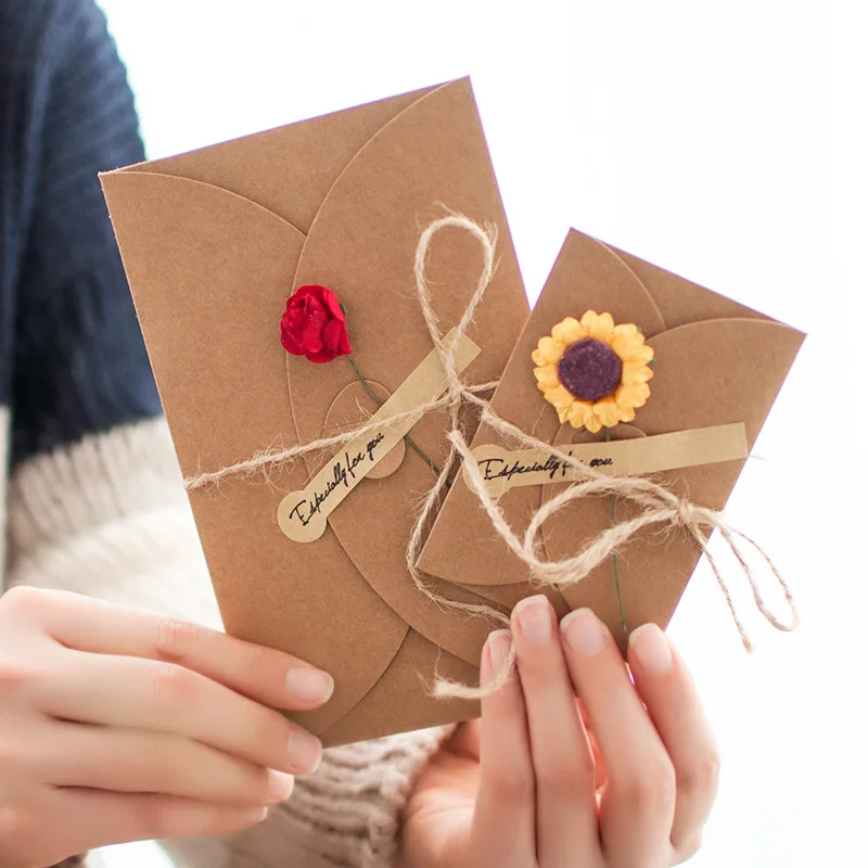 
Dried flower merry christmas greeting card with envelopes kraft paper ODM/OEM handmade creative gift card birthday 