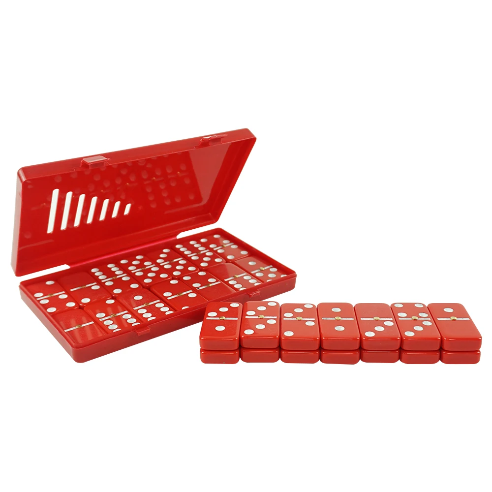Factory Wholesale Customized Red Plastic Box Red Dominoes 5010 white dot Double 6 Domino Game Set