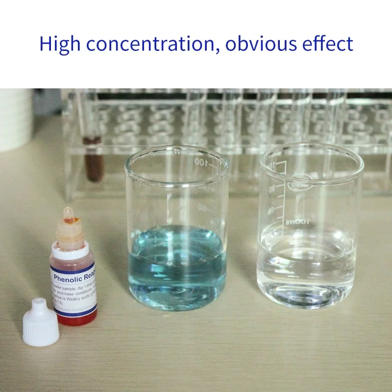 
Phenolic / Phenol Blue reagent test drops to test the water quality. 
