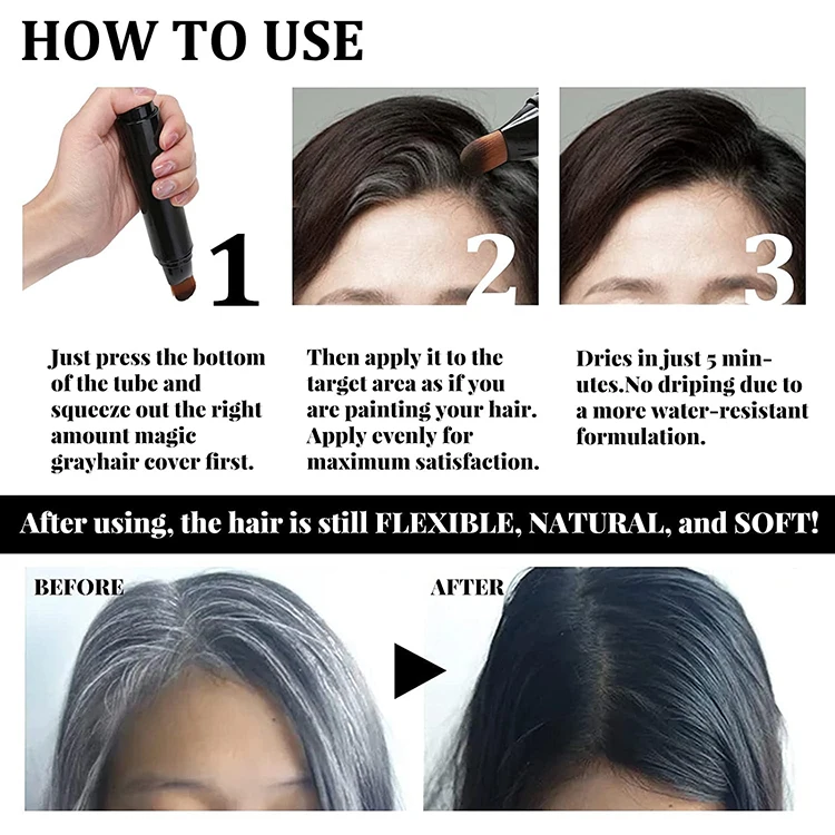 Waterproof Root Touch Up Semi-permanent Root Hair Coloring Gray Coverage Hair Dye Pen Brush