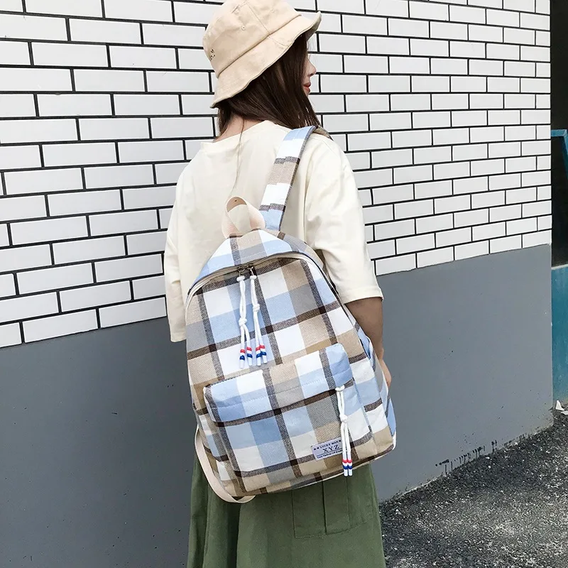 Literature and Art Teenager Canvas Plaid Backpack Fashion Casual Girls School Bag