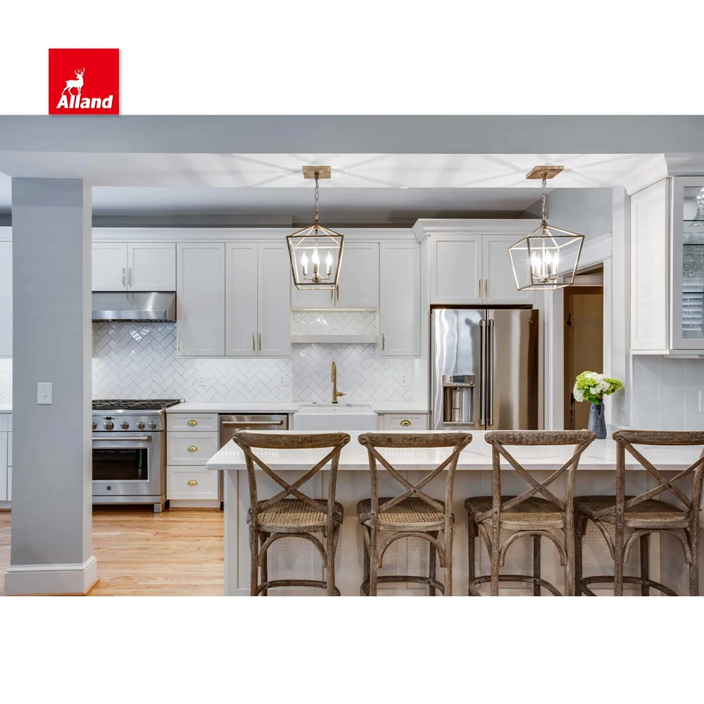 AllandCabinet традиционный фермерский дом индивидуальный дизайн белого окрашенного цельного дерева кухонного шкафа с островным шейкером