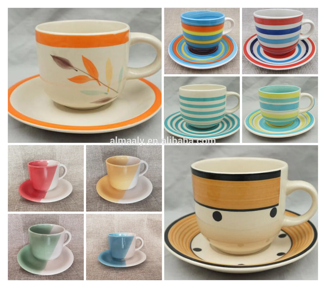 Wholesale Custom assorted colors hand made cup cappuccino simple ceramic tea cup and saucer coffee cup with saucer set