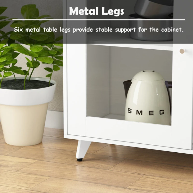 Custom Design Free Standing Melamine Wood White Kitchen Storage Cabinet Pantry Cupboards with Glass Door