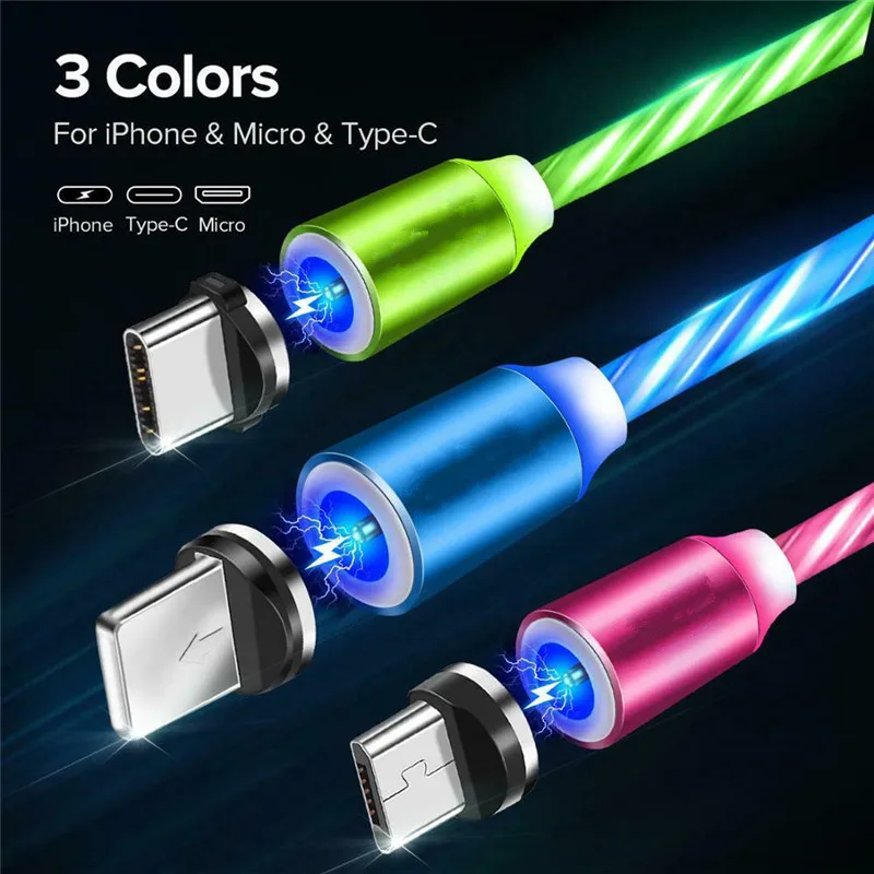  Новое поступление магнитный кабель 3 в 1 Micro Type C USB для быстрой зарядки и передачи данных быстрый светодиод телефона Android Samsung