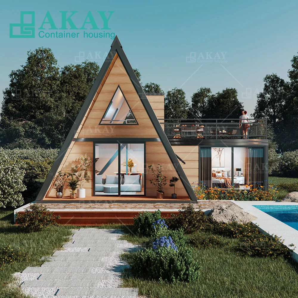 Prefab Homes Modular Prefabricated House A-Frame houses Triangular Luxury Villas Fast Install Container House with Terrace