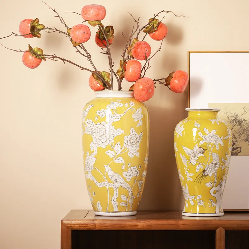Antique Chinese Hand-Painted Ceramic Vase Modern Rustic New Entrance Desktop Flower Arranging Storage Jar Ornaments Office Home