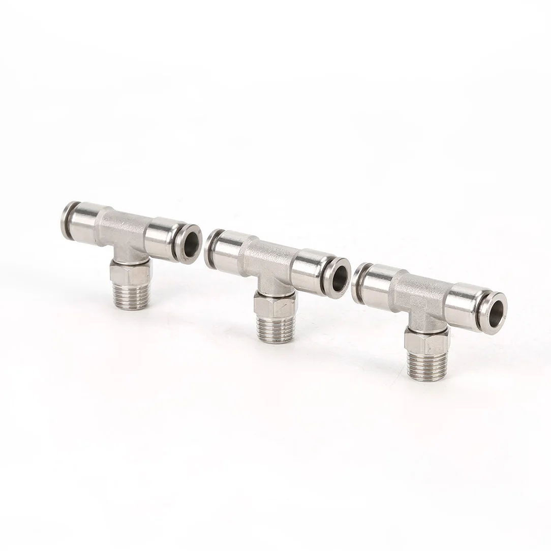 Wholesale SPB6-01 stainless pneumatic fittings male thread tee 8mm air hose connector straight equal connector fitting reducer