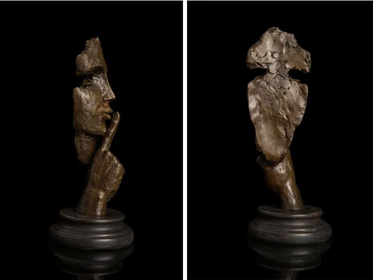 DS-704 Bronze Statue Man Face Keep Silence Sculpture Novelty Vintage Art Human Head Bust Figurine for Home Decoration Desktop Di