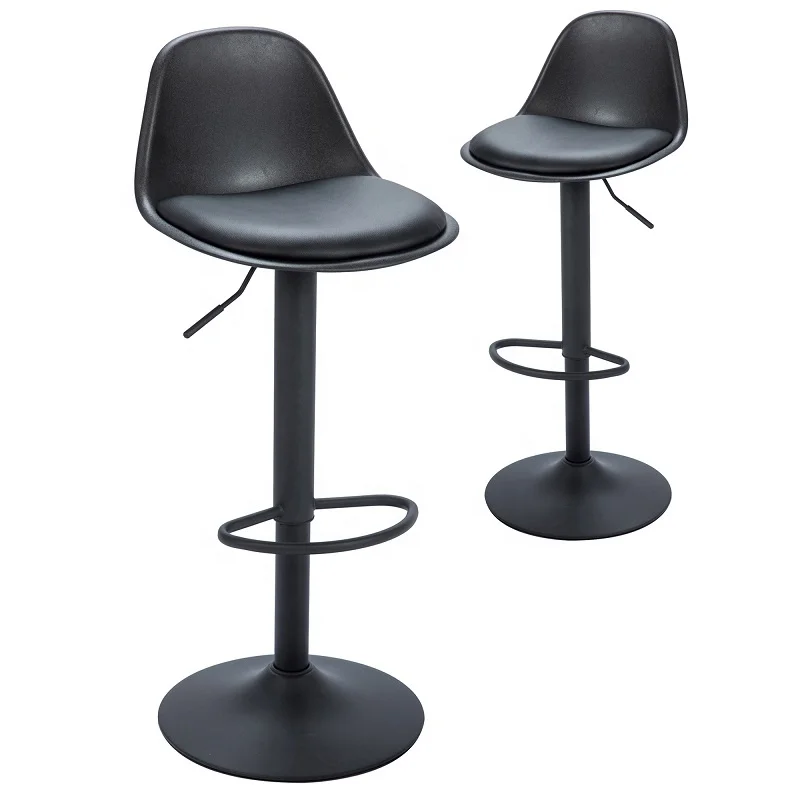 Inspired Padded Bar Stool Chair  Bar Stools Black Soft Leatherette PU Seat Adjustable Gas Lift Frame