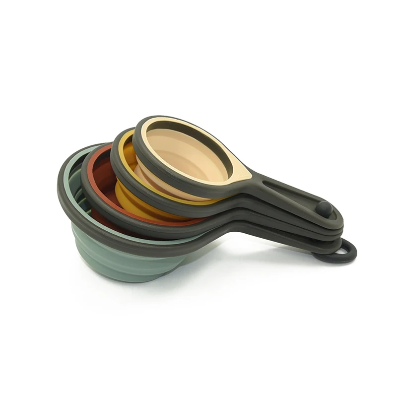 4 Piece Kitchen Colorful Silicone Measuring Cup And Spoon Measuring Cups Set Of Collapsible