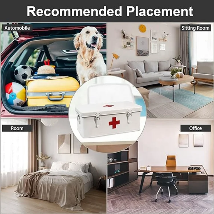 Red Metal Medical Storage Box Trauma Kit Medical First aid Box with Removable Tray for Home