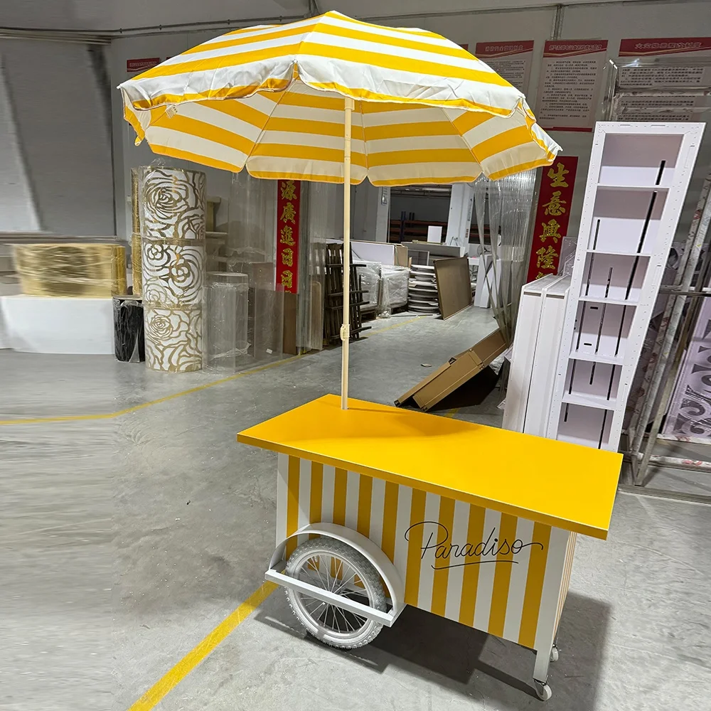 Modern Custom PVC Acrylic Yellow Streak Sweet Candy Display Cart Design Wedding Backdrop for Events Wedding Party Decorations