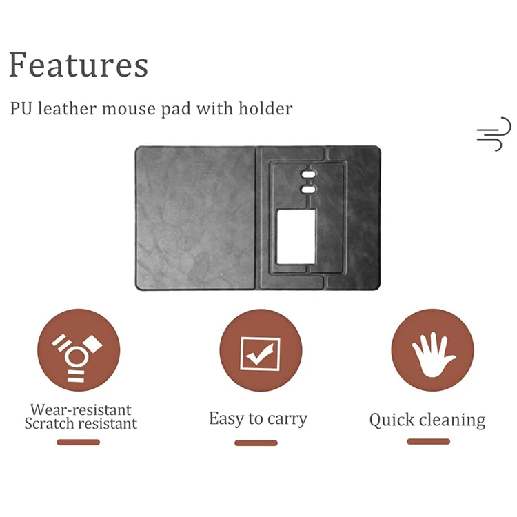 Multifunctional PU Leather Mouse Pad 3-in-1 Phone and Pens Stand Mouse Mat with Non-Slip Base