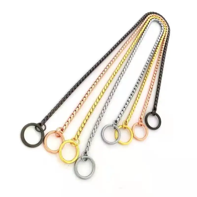 Wholesale pets accessories Gold Silver Black 3/4/5mm solid snake serpentine metal dog training choke chain collar
