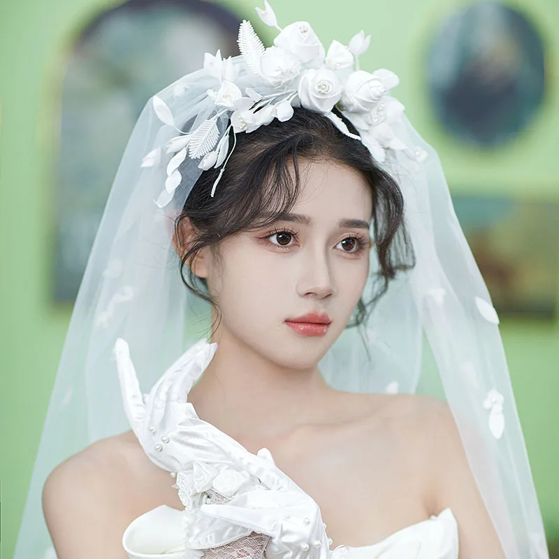 Hera mixed party wedding festival flower Veils two layer hair veils bridal veil