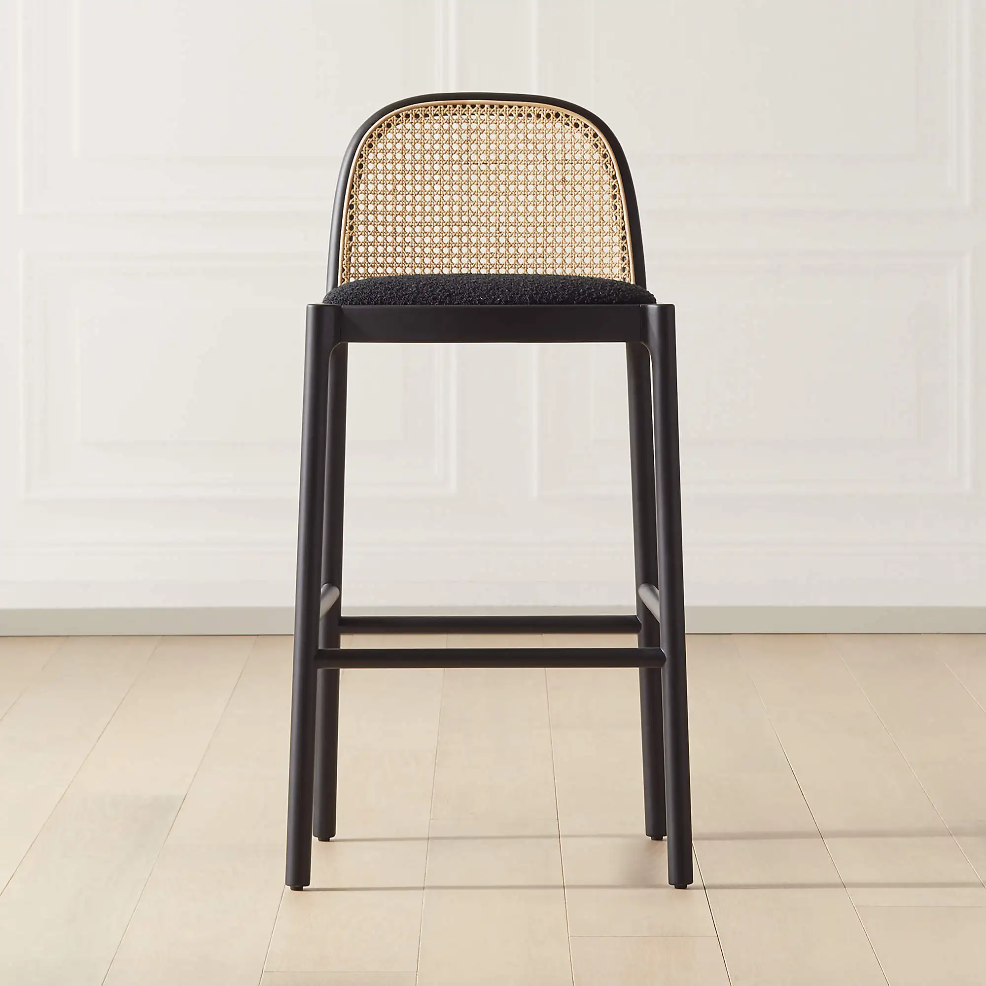 Wooden Black White Cane Rattan Back Bar Stool Kitchen Modern Bar Counter Stool