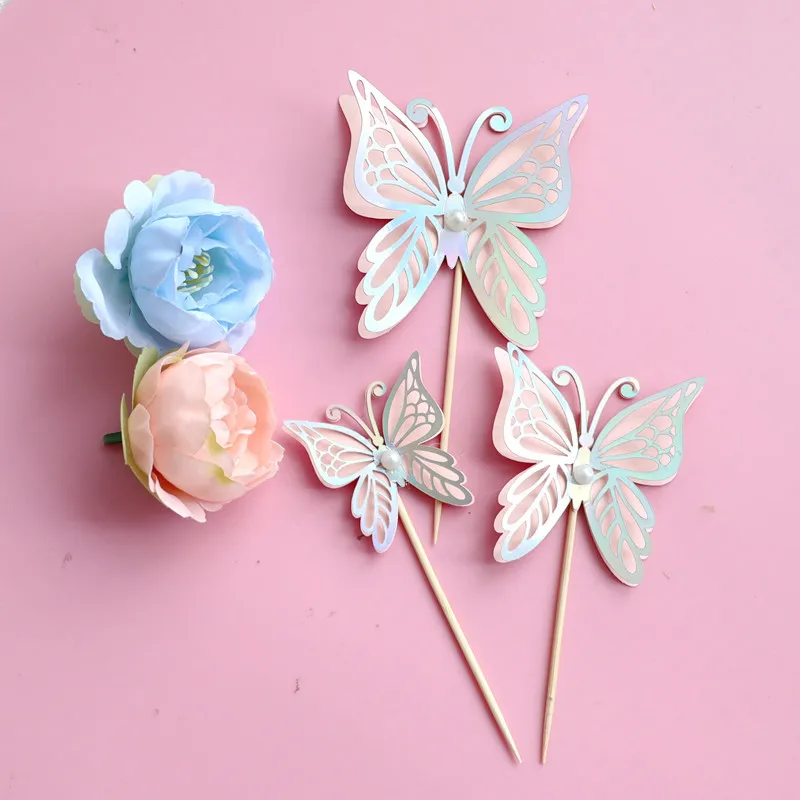 Ychon Fairy Mushroom Butterfly Themed Cupcake Picks Birthday Cupcake Toppers Plug-in Birthday Party Cake Decoration