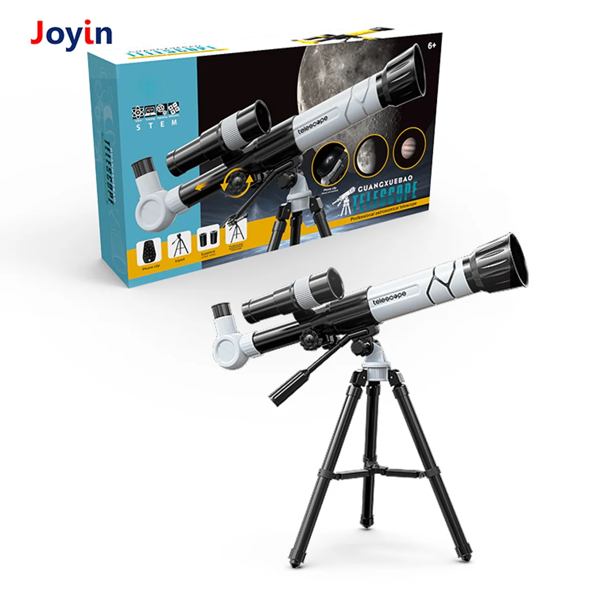Kids Plastic Astronomical Telescope Toy Telescope with Eyepieces 20x,30x,40x Barlow Lens STEM Portable Space Gifts for Children