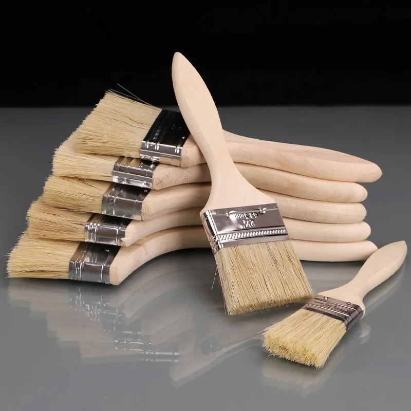 High Quality Non-shedding Bristle Paint Brush Industrial Handle Brush Painting 1-6 Inch Soft Use Dusting and Barbecue Painting
