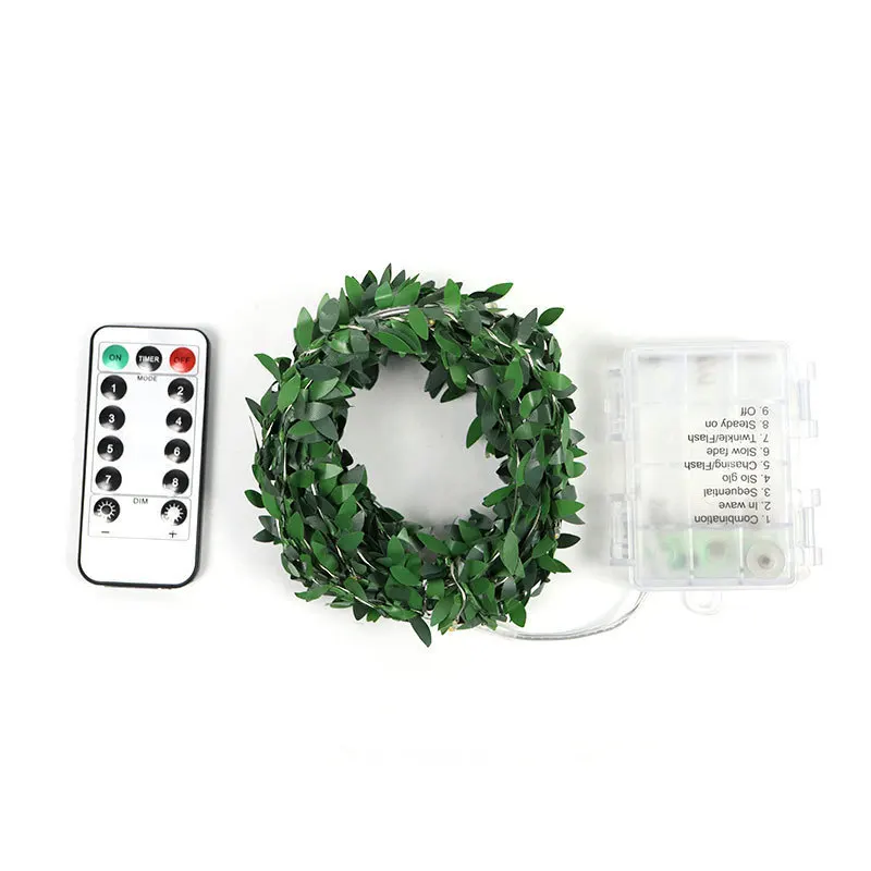 Indoor and outdoor garden leaf colored light led simulation green leaf rattan copper wire light string christmas led lights