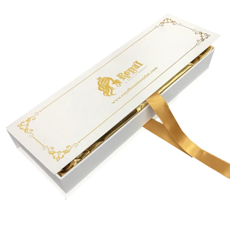Custom Luxury Ribbon Box Single Bundle Hair Wigs Packaging Gift Boxes with Satin Inside