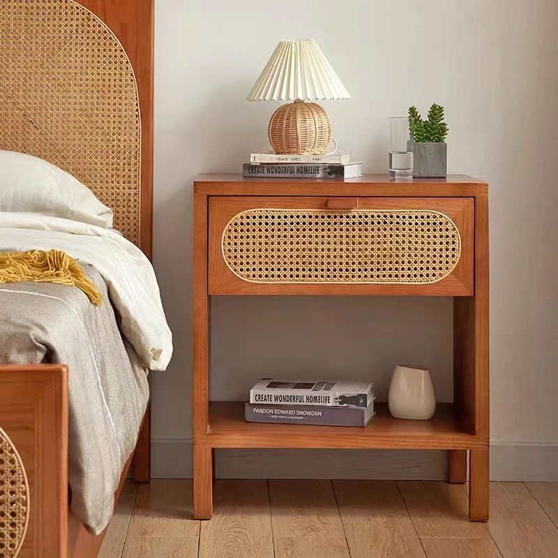 Vintage Rattan Bedside Table Minimalist Bedside Table