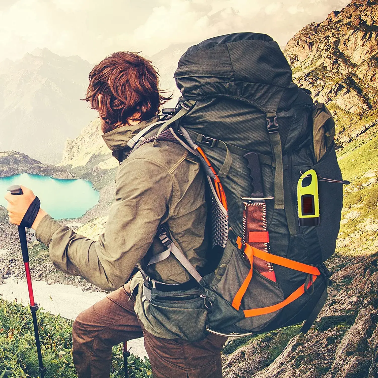 Portable LED Hand Crank Dynamo Solar Power Flashlight Torch for Outdoor Camping Mountaineering Travel Kit Lamp Built in Battery