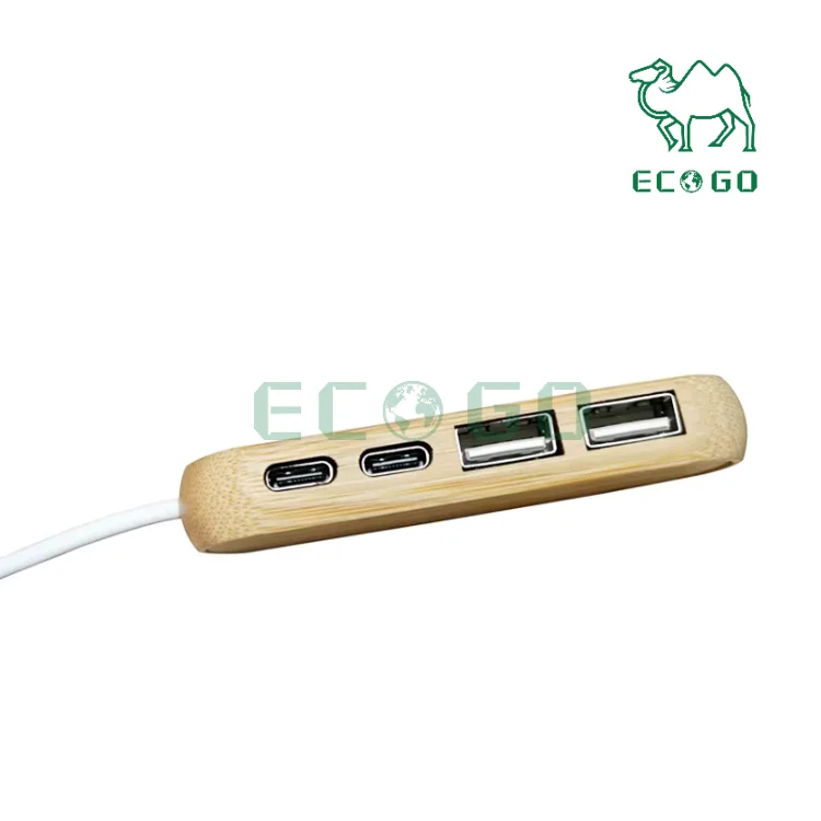 Customized Bamboo Charger 4 In 1 USB Hub Docking Station Wooden USB Hub Splitter Adapter Charger