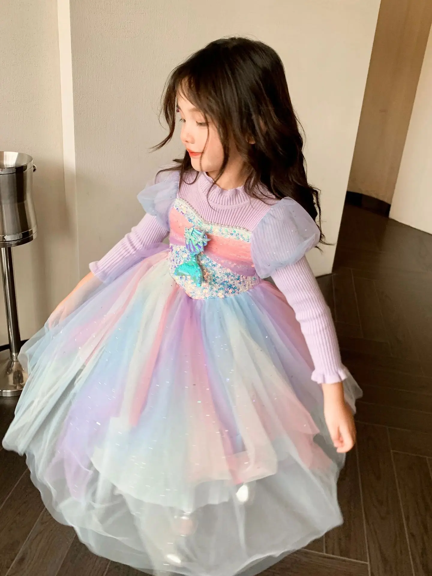 Custom Printed Toddler Girl Christmas Dress Floral Design Kids Dress for Autumn Season