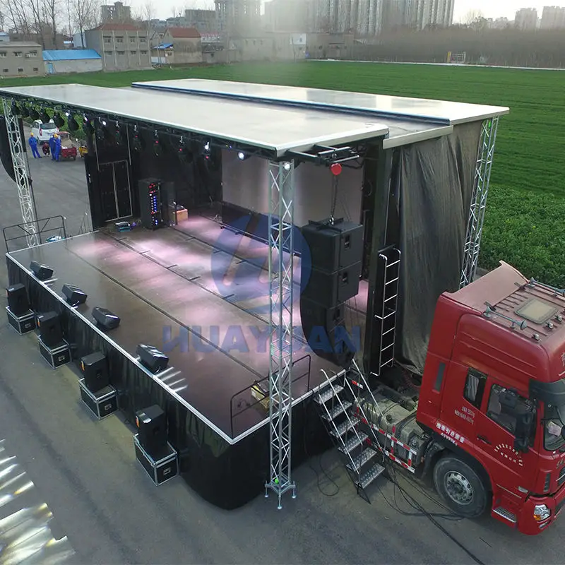 Huayuan 30ft*29ft Double Side Full Hydraulic Mobile Gospel Crusade Outreach Stage Semi-Trailer For Churches