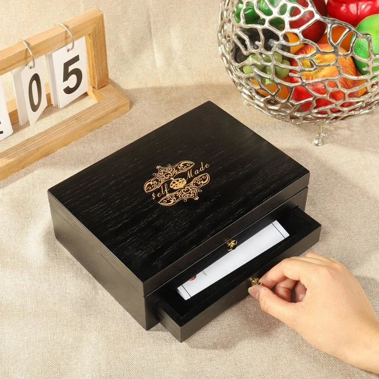 Hot Selling Wooden VIP Card Box Packing 2-Tier Luxury MDF Gift Card Box with Pull-out Drawer