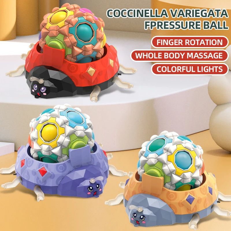 3 in 1 Rotating Magic Bean Cube Spinner Fidget Toy Football Cube Fingertip Sensory Toy Pull Rope Traction Animal Car with Light