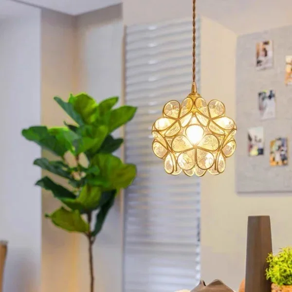 Crystal Hanging Light Nordic Rose Gold Copper Pendant Light Luxury Glass Flower ball Pendant Lamp for Bedroom Restaurant Hotel