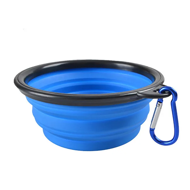 
Portable Travel collapsible expandable foldable silicone Pet dog food bowl with carabiner 