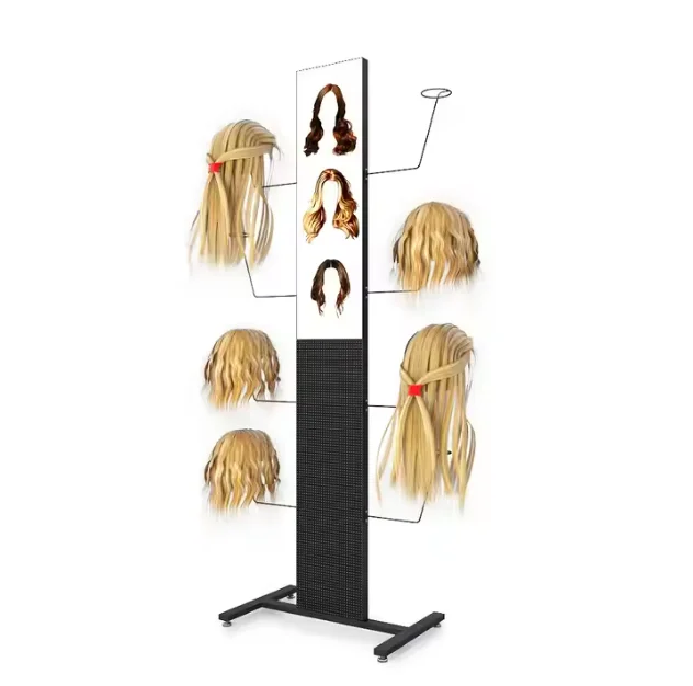 Custom Fashion haircut shop  beauty salon bundles hair extension  wig metal display stand shelves rack