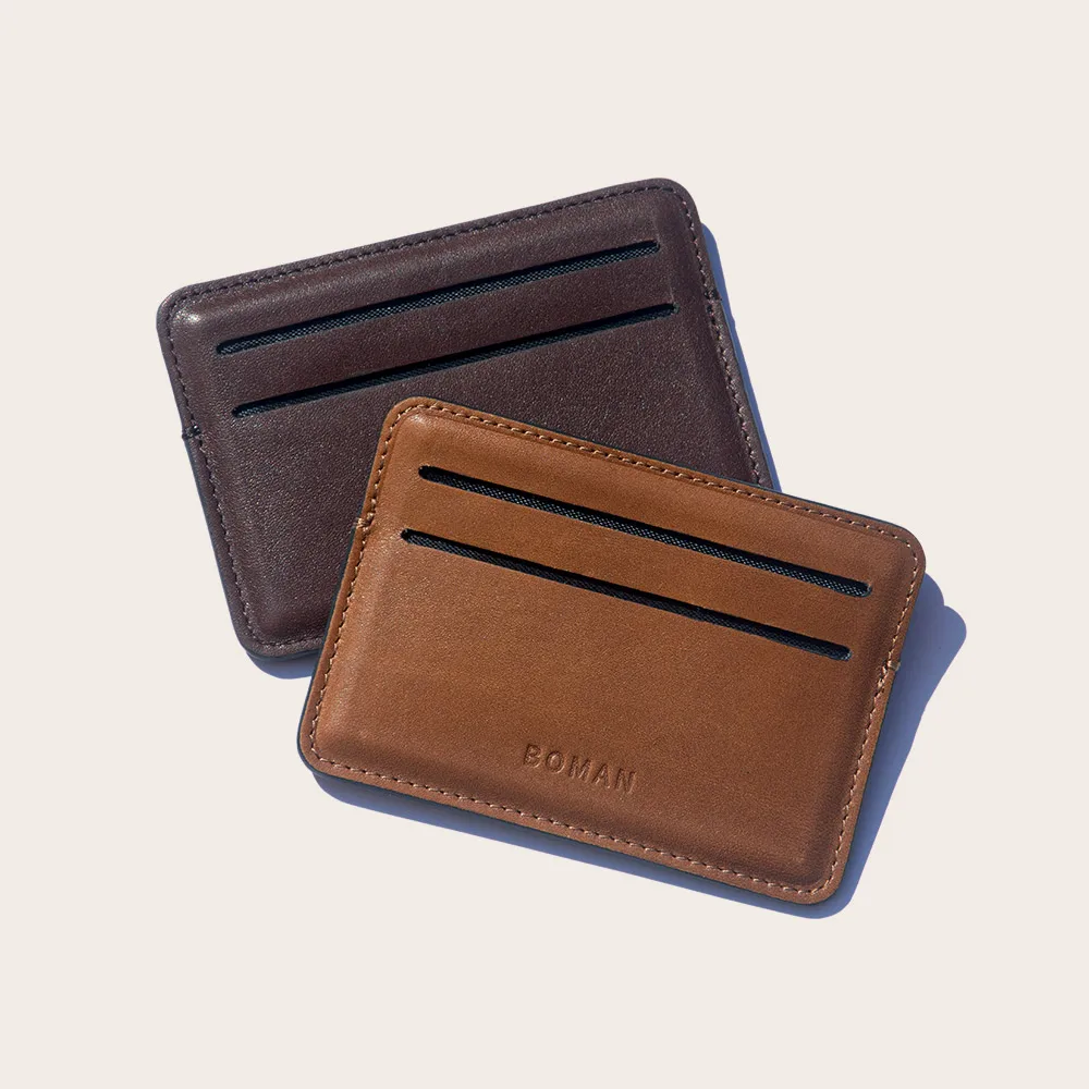 Vegetable tanning leather slim business women men custom logo magnetic credit card holder wallet