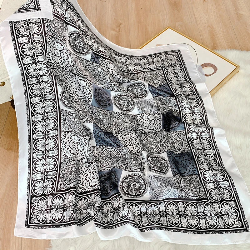 wedding High vendor 90cm satin Square scarf  dresses Stretch breathable Printed Elegant Scarves scarf Colored