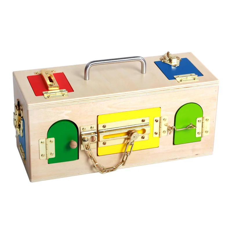 Деревянные детские игрушки Монтессори с замком для обучения разблокировке