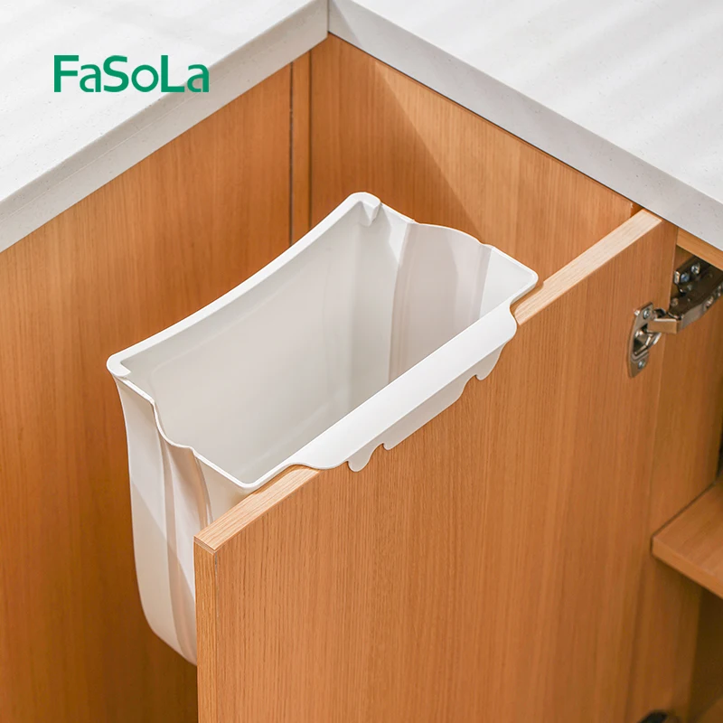 FaSoLa 7L 9.7L Hanging Folding Trash Can for Kitchen Cabinet Door Collapsible Garbage Bin Foldable Wall Mounted Waste Bin