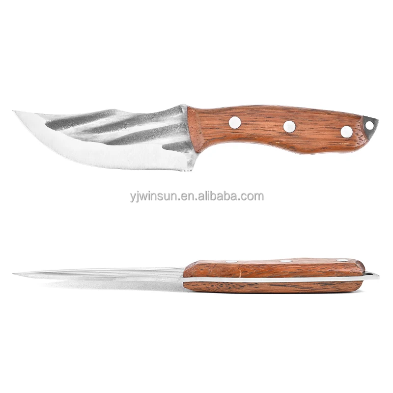 Hot sale  high quality original wood handle paring knife with hammered pattern blade hunting knife outdoor knife