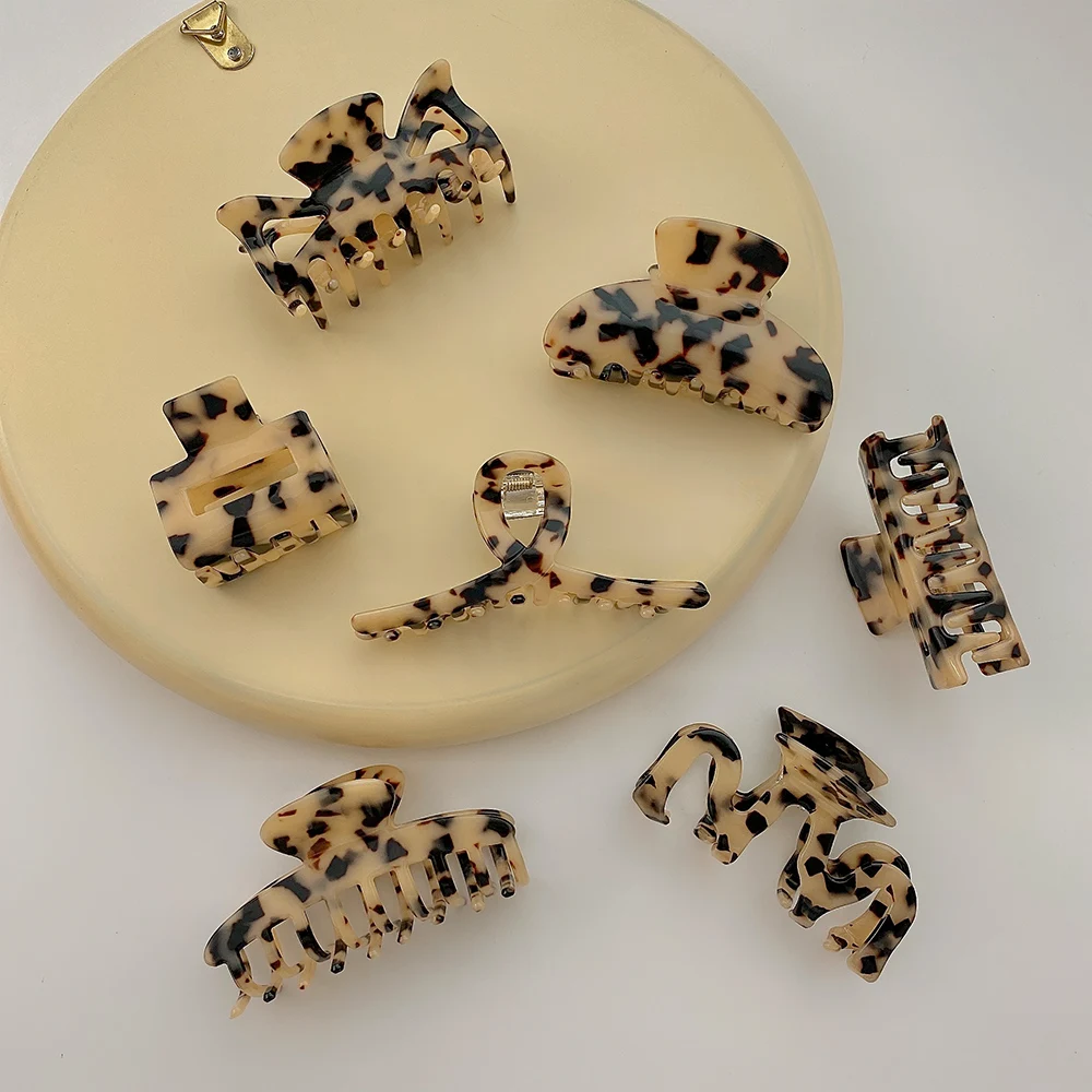 New Hair clips Accessories Makeup Styling Tools Geometric Square Tortoiseshell Leopard Print Acetate Claw Clips For