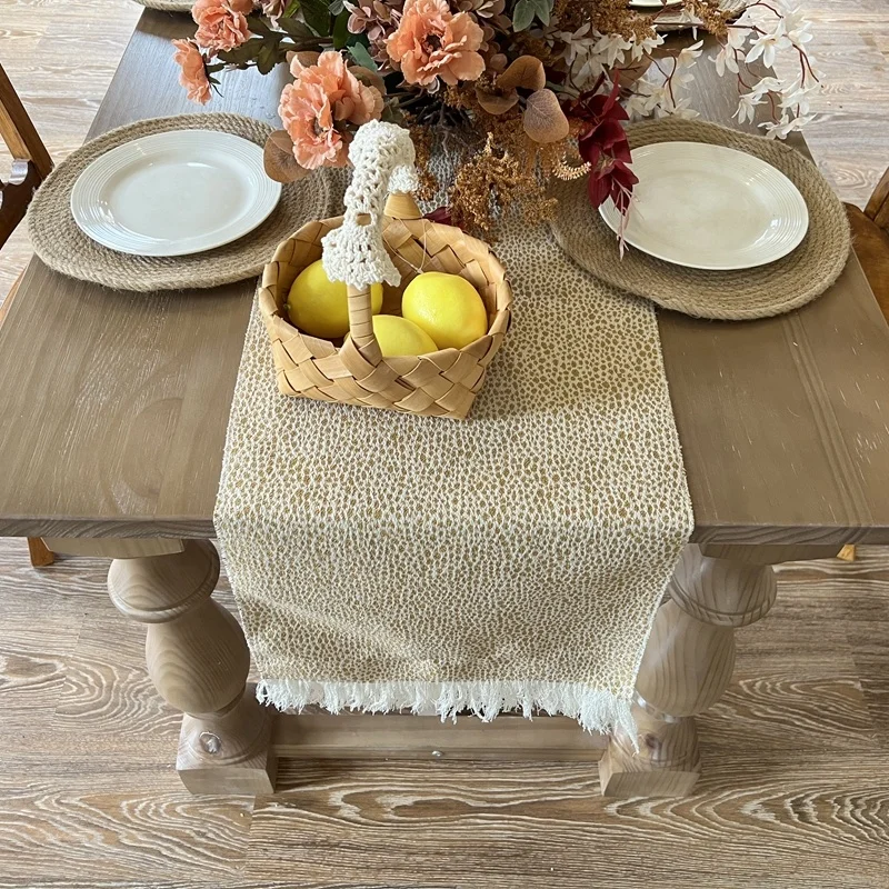 Cream & Brown Macrame Style Boho Table Runner with Tassels