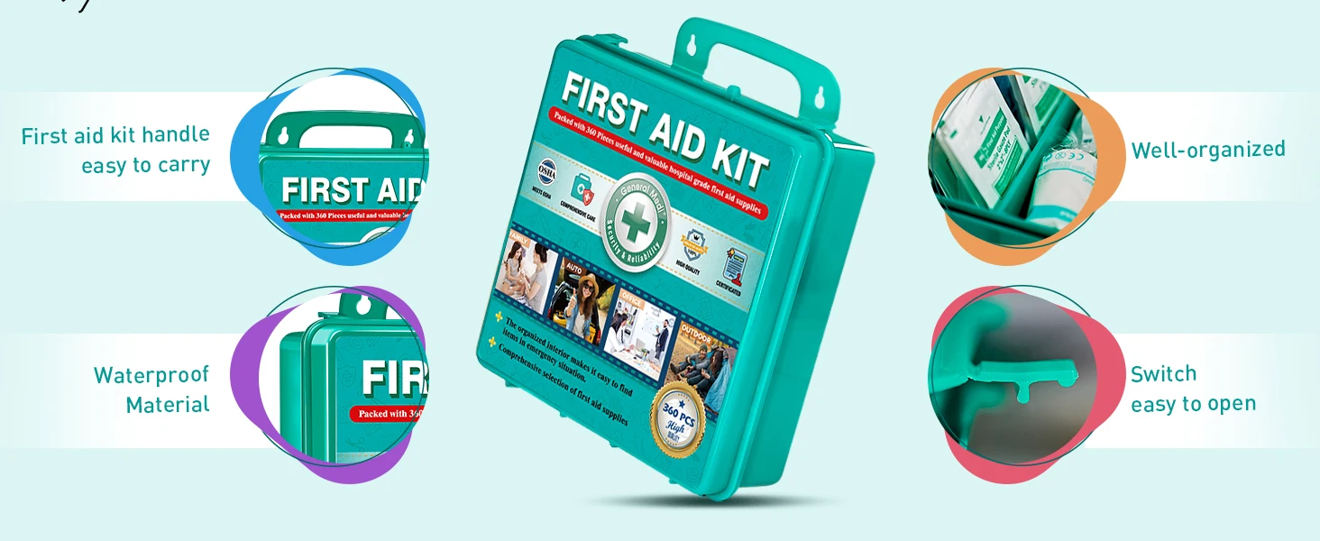 ANSI 2021 Complete 360PCS Eco-Friendly Medical Supplies Waterproof Case First Aid Kit Portable for Emergency Care