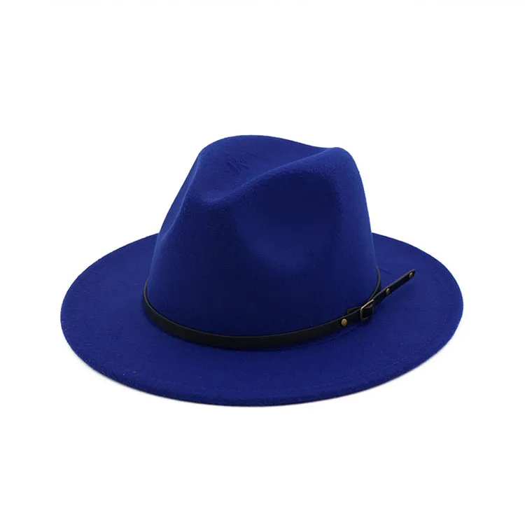 manufacture designer ladies premium wool felt cap women wide brim big fedora hat classical panama cap with leather belt